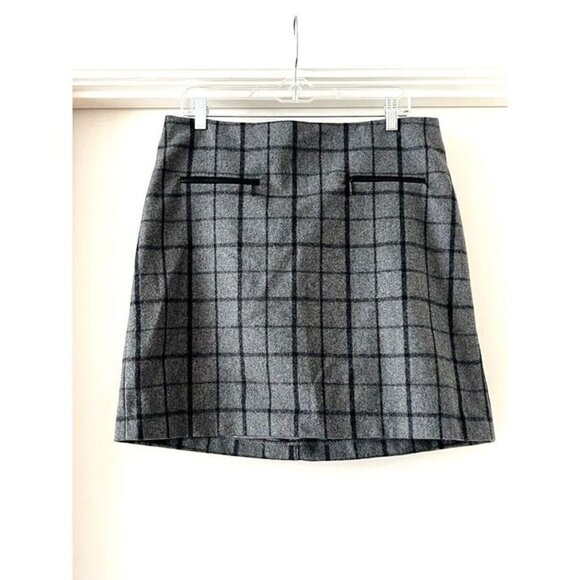 Kenar NWT Size 10‎ Dark Gray Plaid Wool Blend Y2K 90s City Rock Mini Skirt - Picture 1 of 5